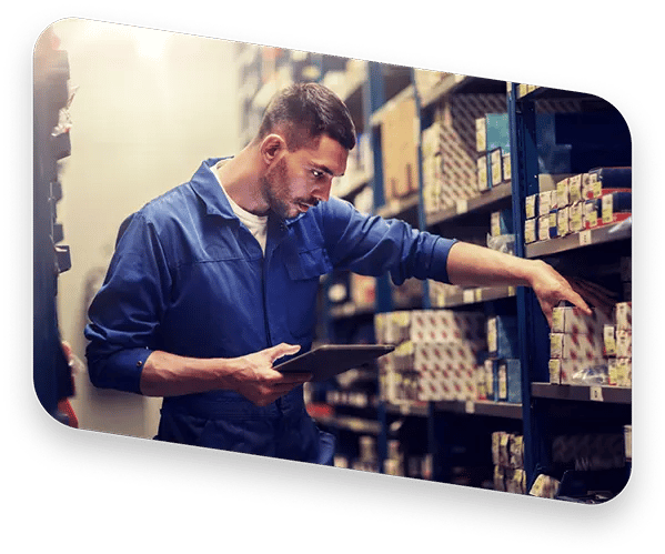 man checking shelf