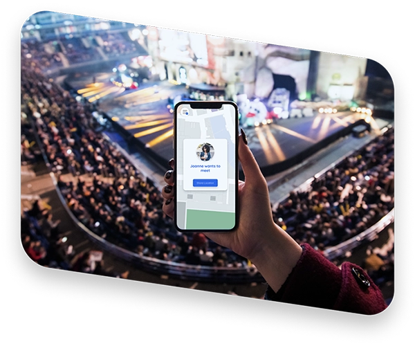 holding phone on stadium