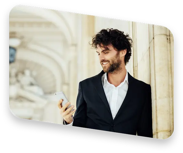 man holding phone on museum